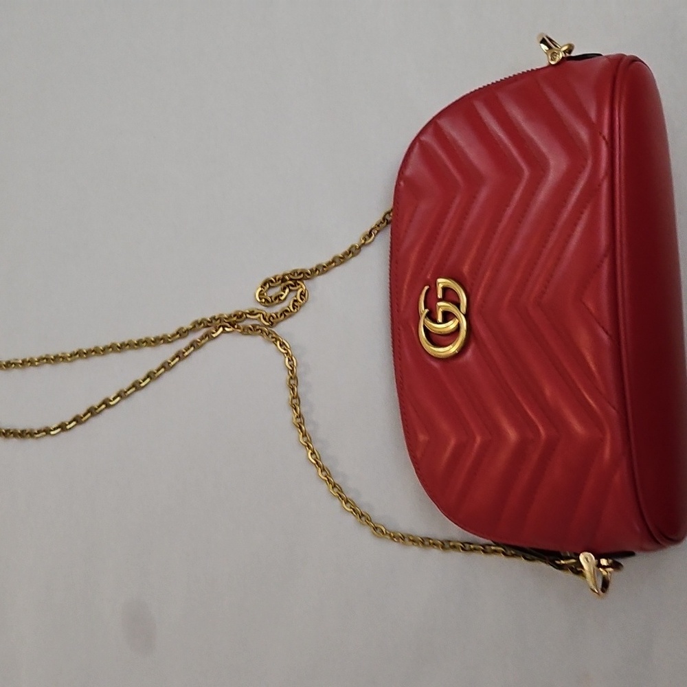 Gucci Red and Gold Crossbody Bag with Chevron Quilting